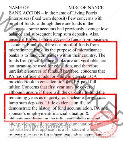Unclear lump sums deposited in the account without explanations. This visa officer was also uncomfortable with the microfinance bank used but that does not mean you cannot use Microfinance banks as long as the funds are clear and the source is well explained